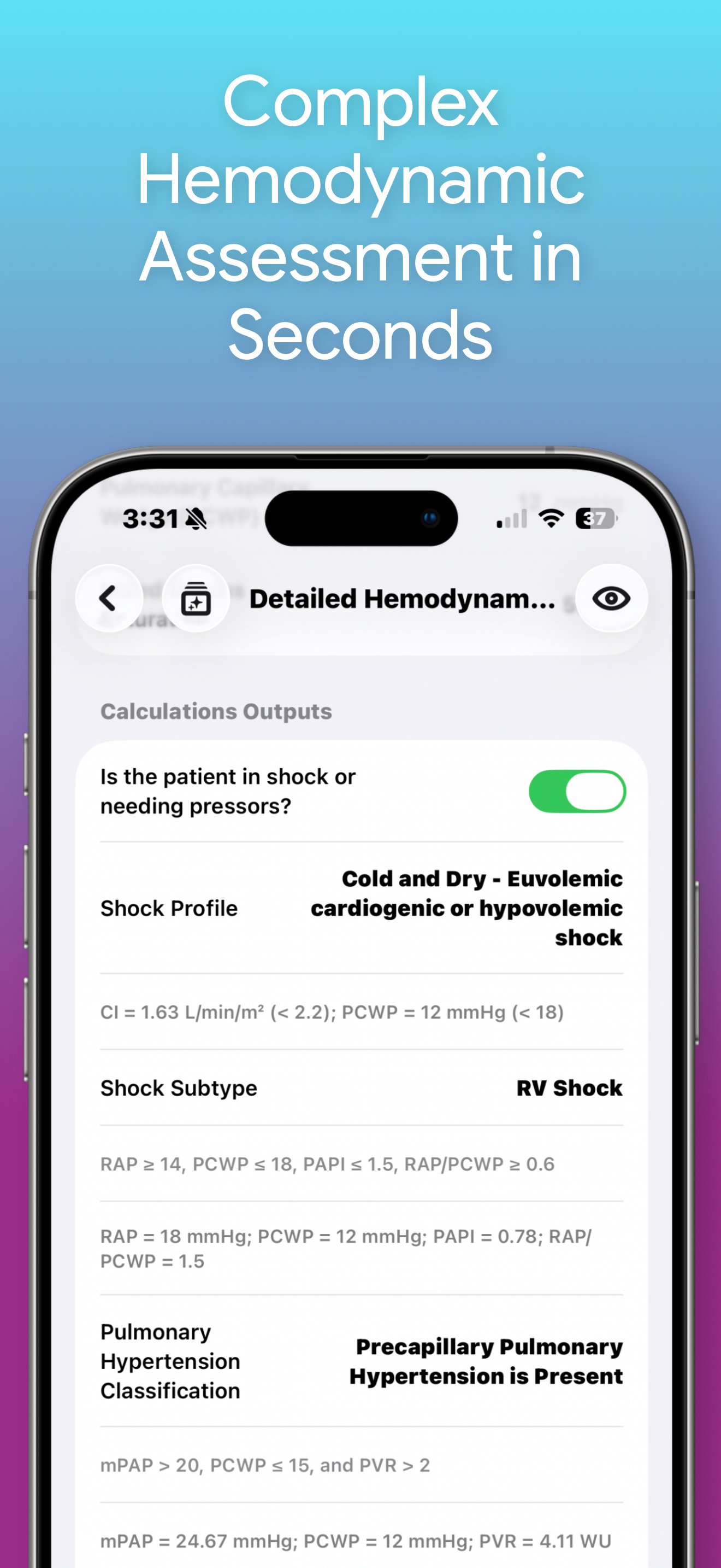 Hemodynamics screen
